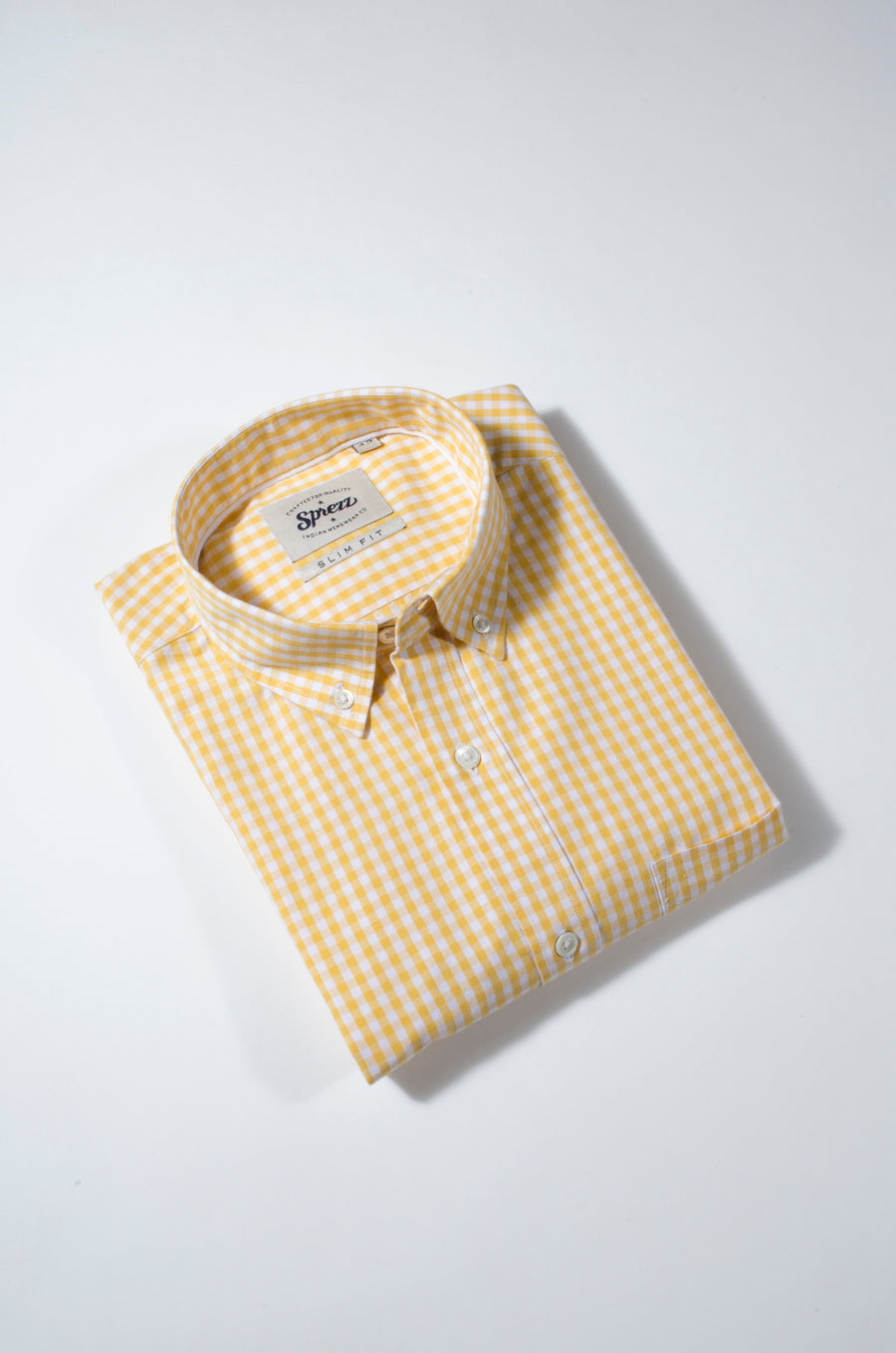 Pastel Yellow Gingham Check Button Down Slim Fit Shirt