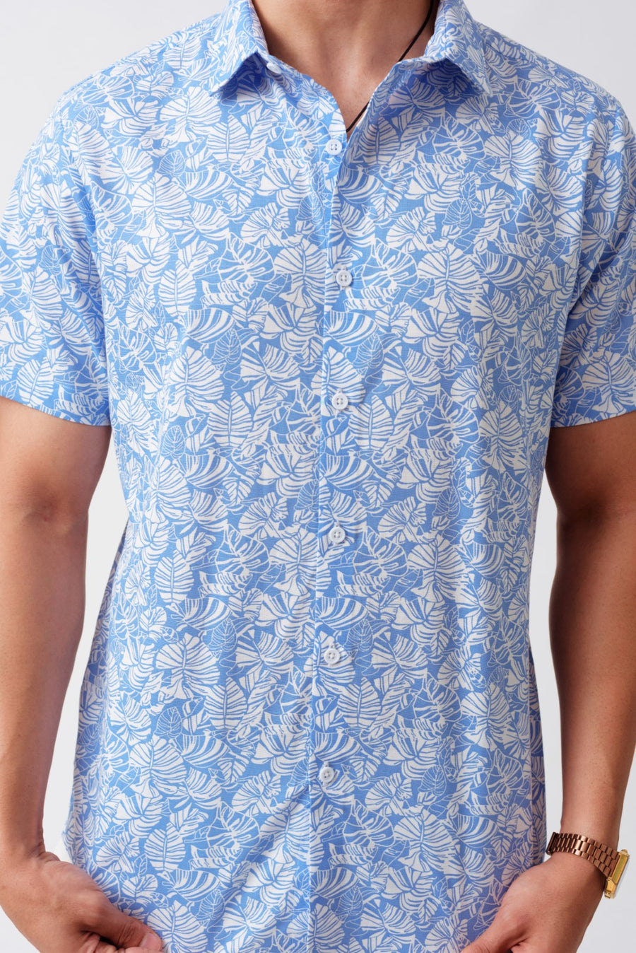 Sky Floral Print Cotton Half Sleeves Shirt