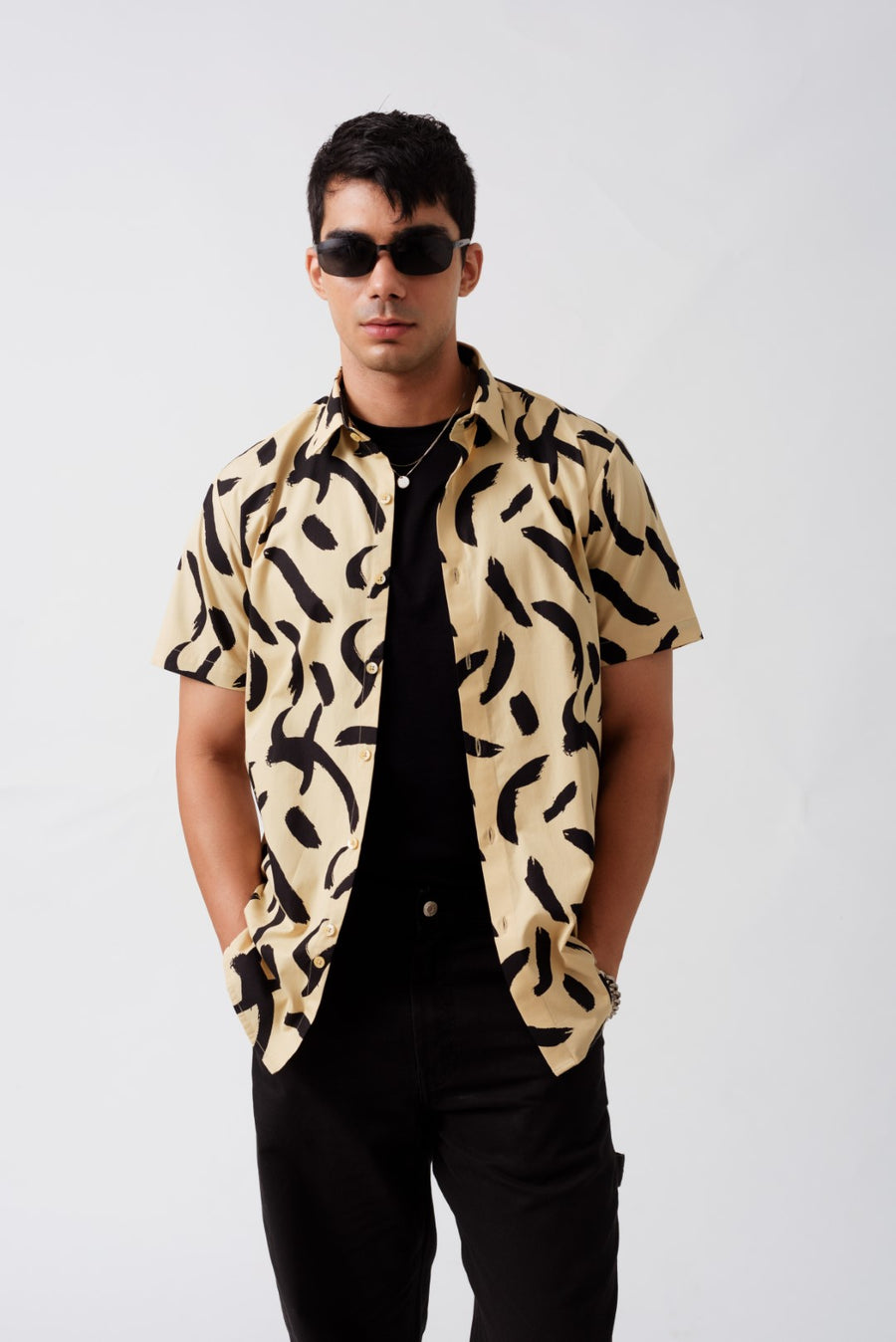 Brush Stroke Print Cotton Half Sleeves Shirt