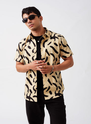 Brush Stroke Print Cotton Half Sleeves Shirt