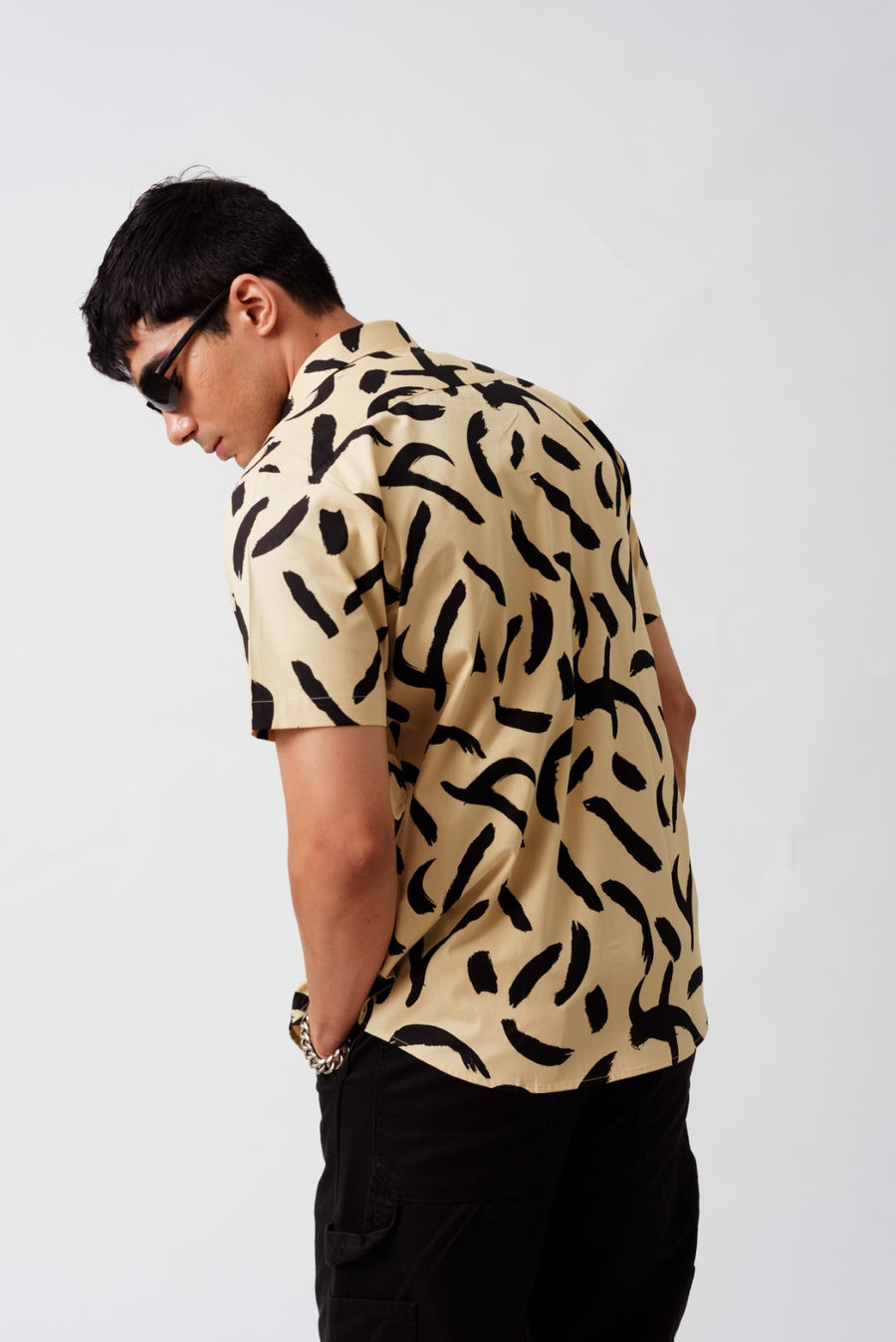 Brush Stroke Print Cotton Half Sleeves Shirt