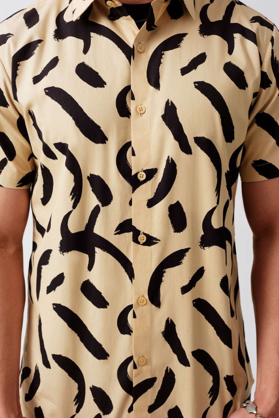 Brush Stroke Print Cotton Half Sleeves Shirt