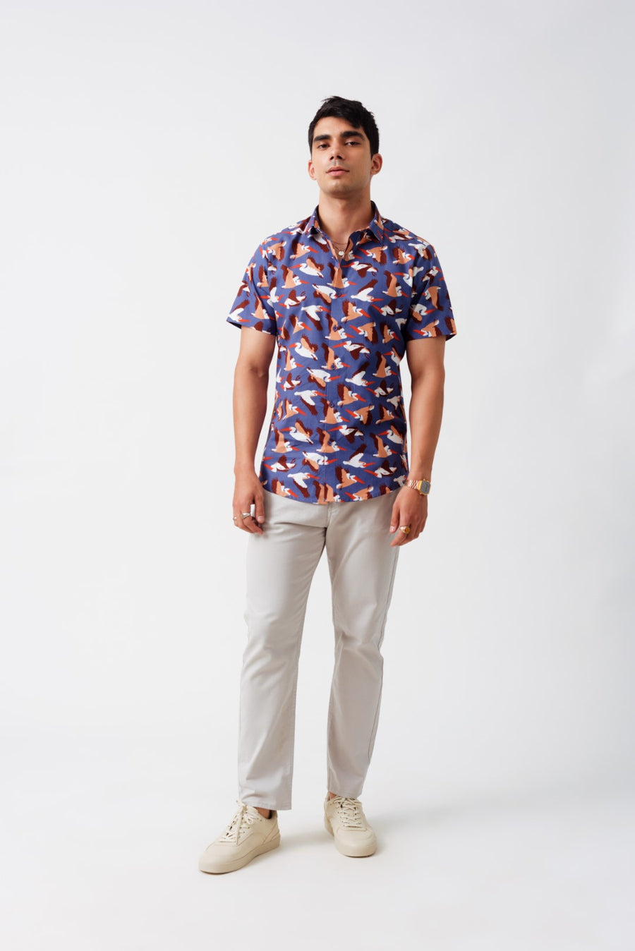 Pelican Print Cotton Half Sleeves Shirt