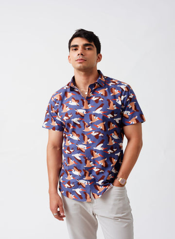 Pelican Print Cotton Half Sleeves Shirt