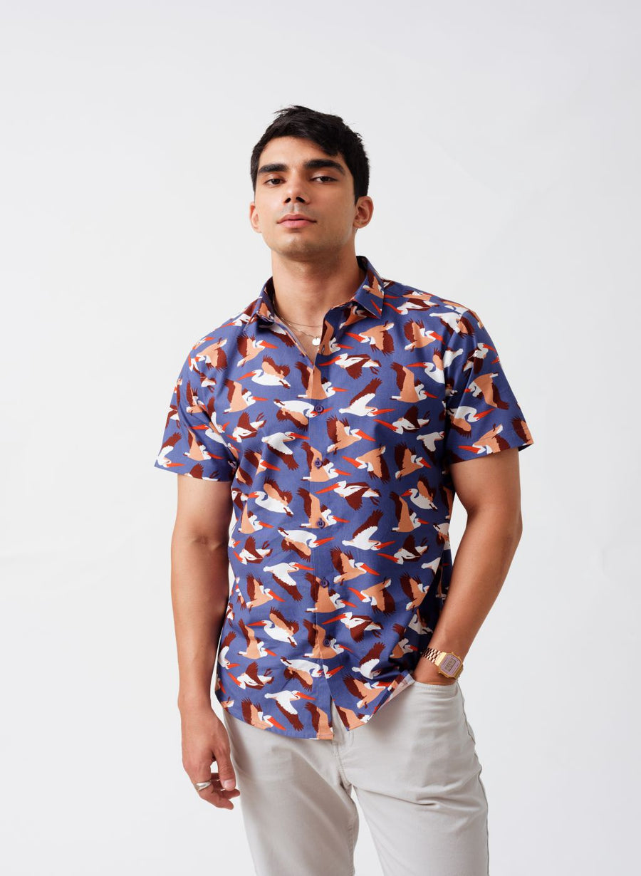 Pelican Print Cotton Half Sleeves Shirt