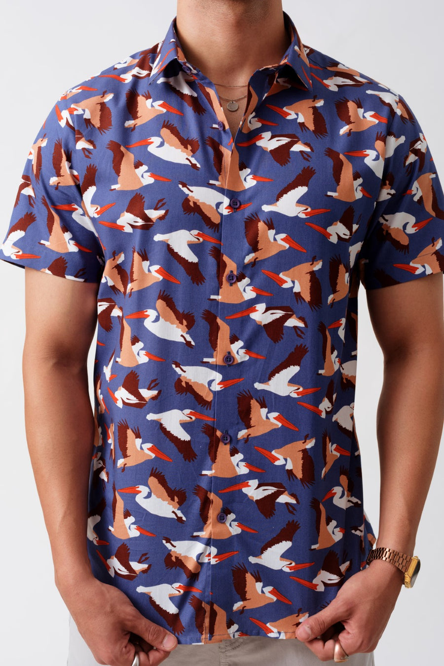 Pelican Print Cotton Half Sleeves Shirt