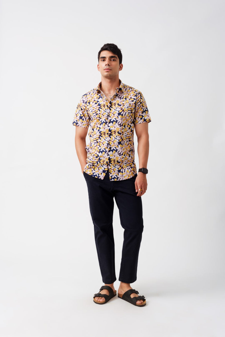 Flora Print Cotton Slim Fit Half Sleeves Shirt