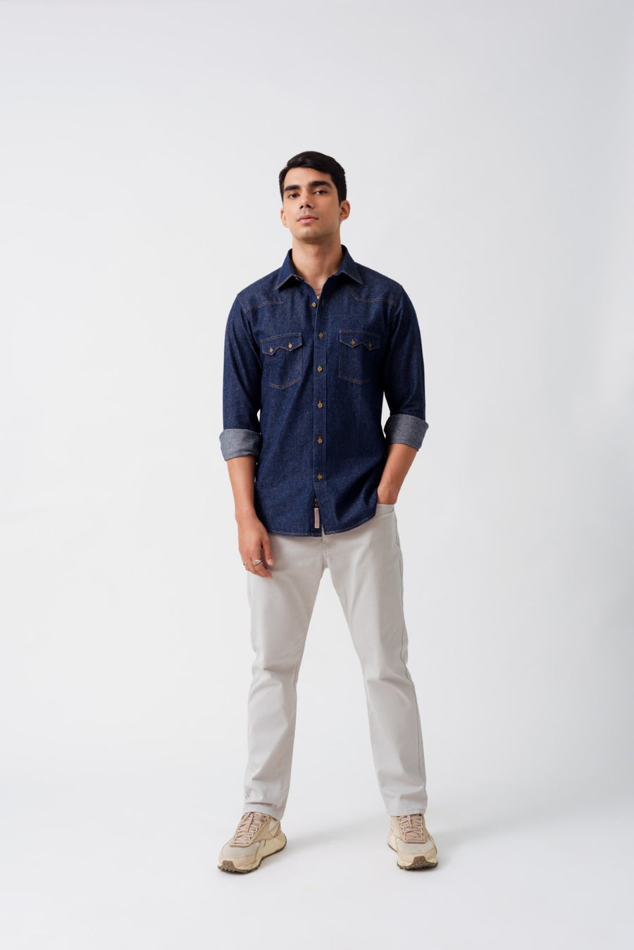 Work Wear Indigo Denim Slim Fit Shirt