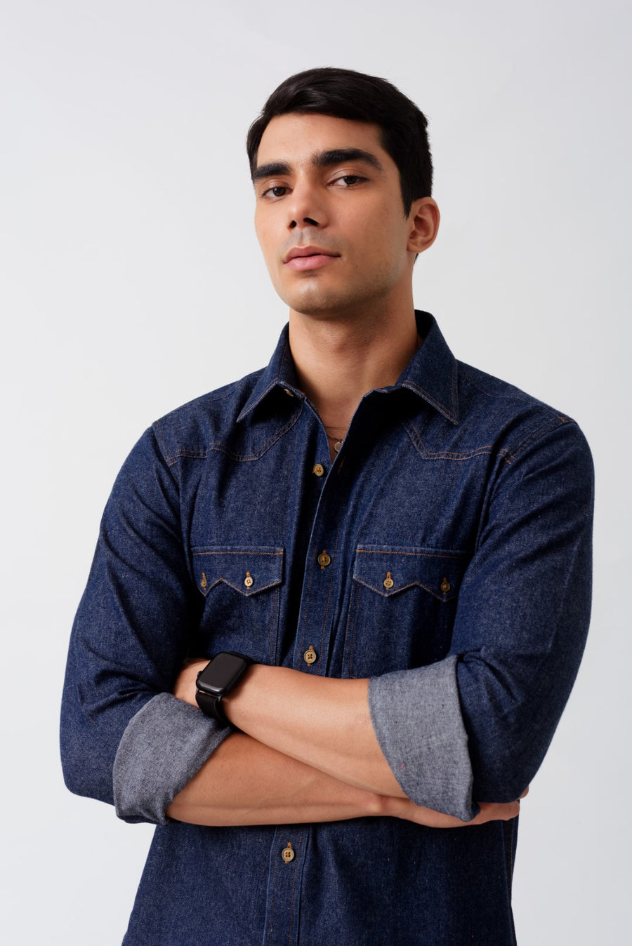 Work Wear Indigo Denim Slim Fit Shirt