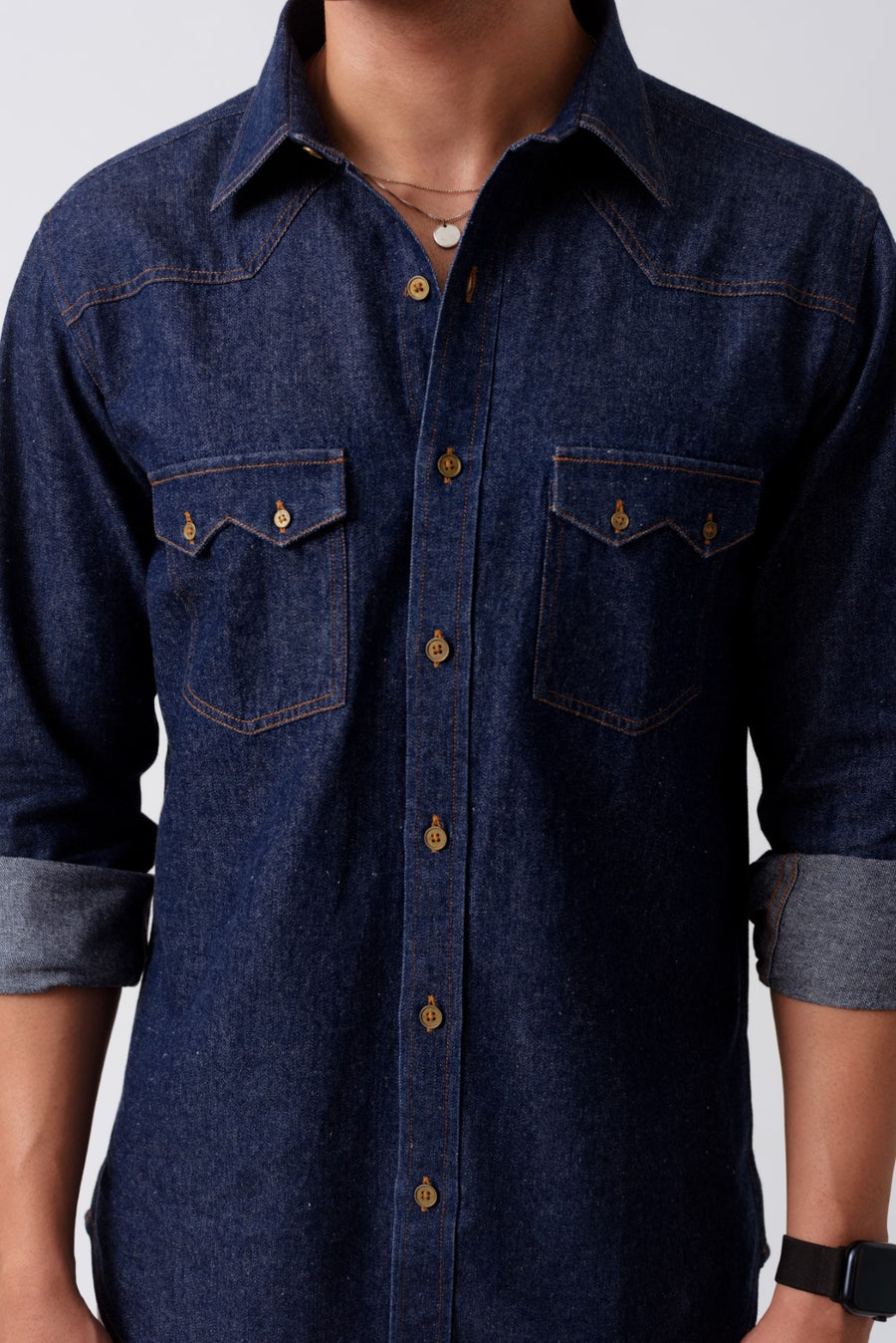 Work Wear Indigo Denim Slim Fit Shirt