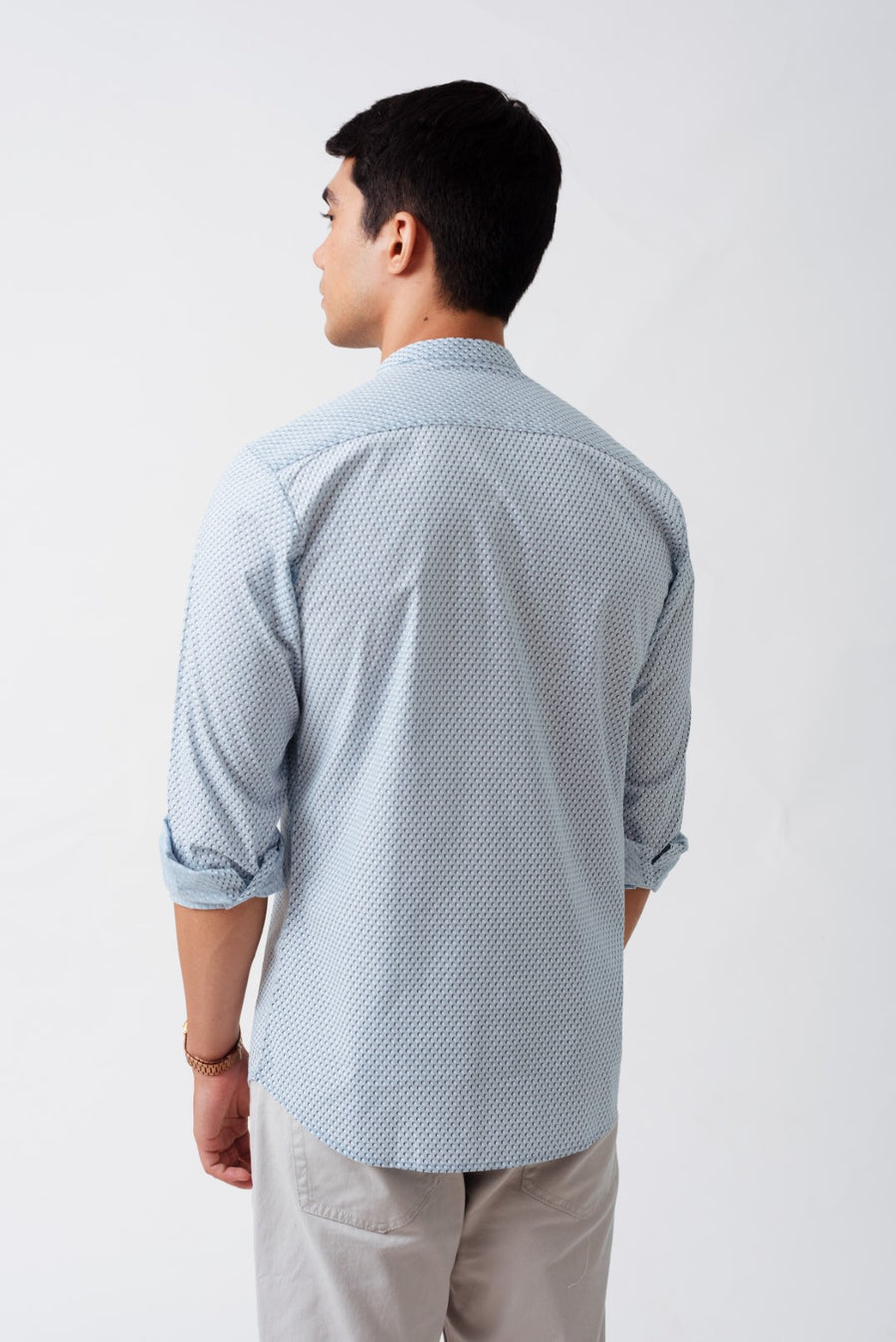 Sky Blue Polka Cotton Full Sleeves Shirt