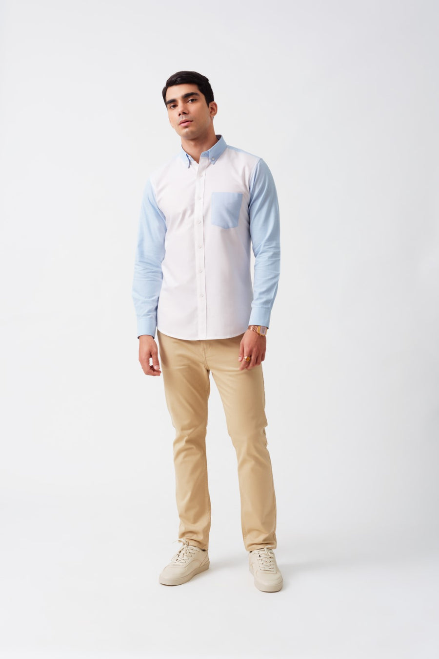 Color Block Oxford Button Down Slim Fit Shirt