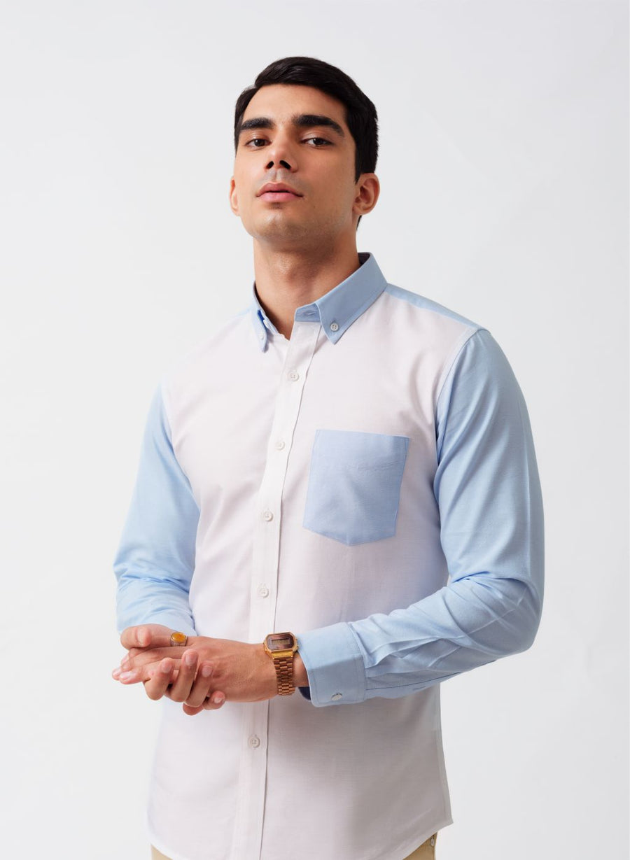 Color Block Oxford Button Down Slim Fit Shirt