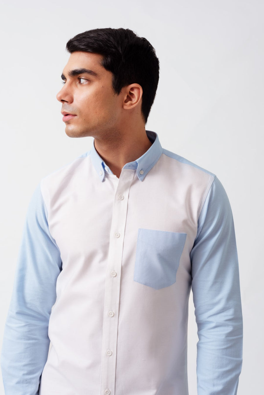 Color Block Oxford Button Down Slim Fit Shirt