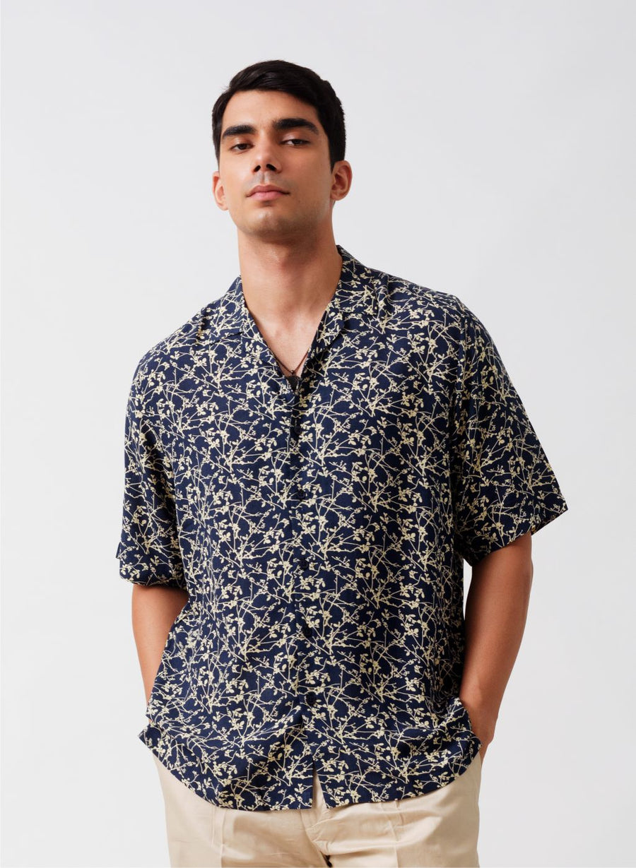 Midnight Floral Oversized Viscose Shirt Sprezz.in