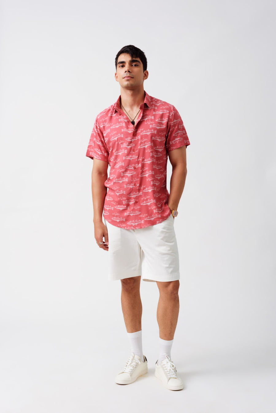 Salmon Print Half Sleeves Viscose Shirt