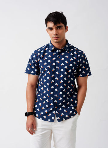 Shuttle Print Half Sleeves Slim Fit Shirt