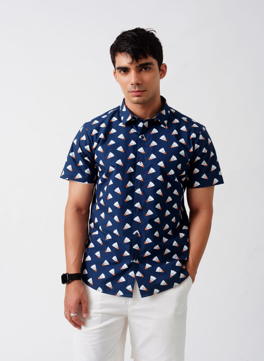 Shuttle Print Half Sleeves Slim Fit Shirt