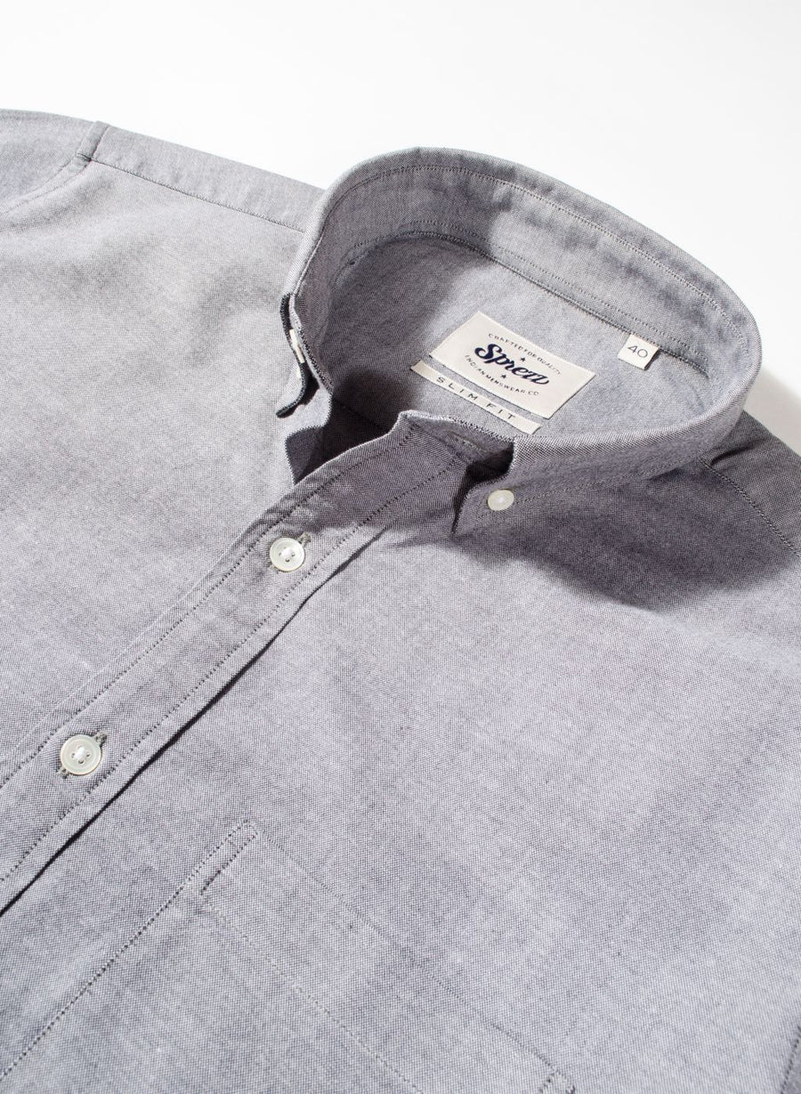 Grey Oxford Button Down Slim Fit Shirt