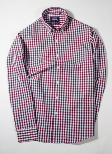 Maroon Gingham Check Button Down Slim Fit Shirt