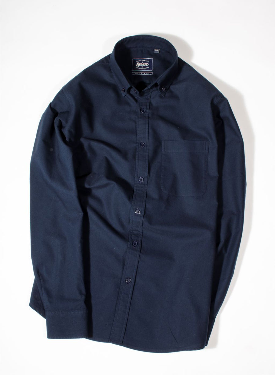Navy Blue Oxford Button Down Slim Fit Shirt