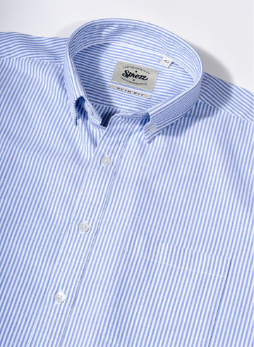 Sky Blue Oxford Stripe Button Down Slim Fit Shirt