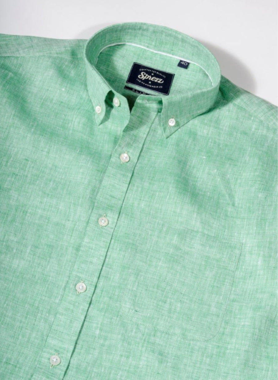 Pastel Green Linen Button Down Shirt