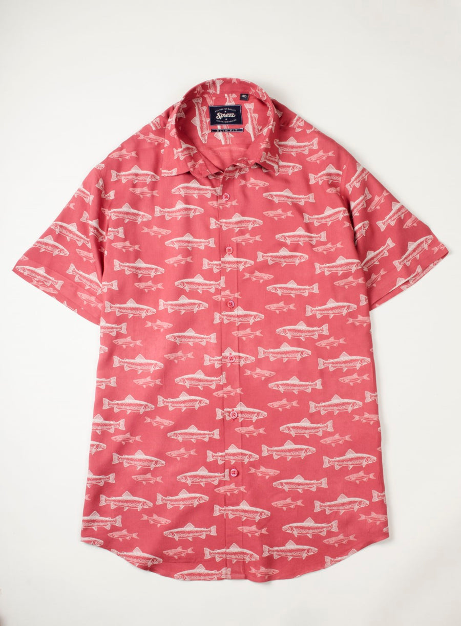Salmon Print Half Sleeves Viscose Shirt