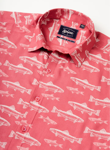 Salmon Print Half Sleeves Viscose Shirt