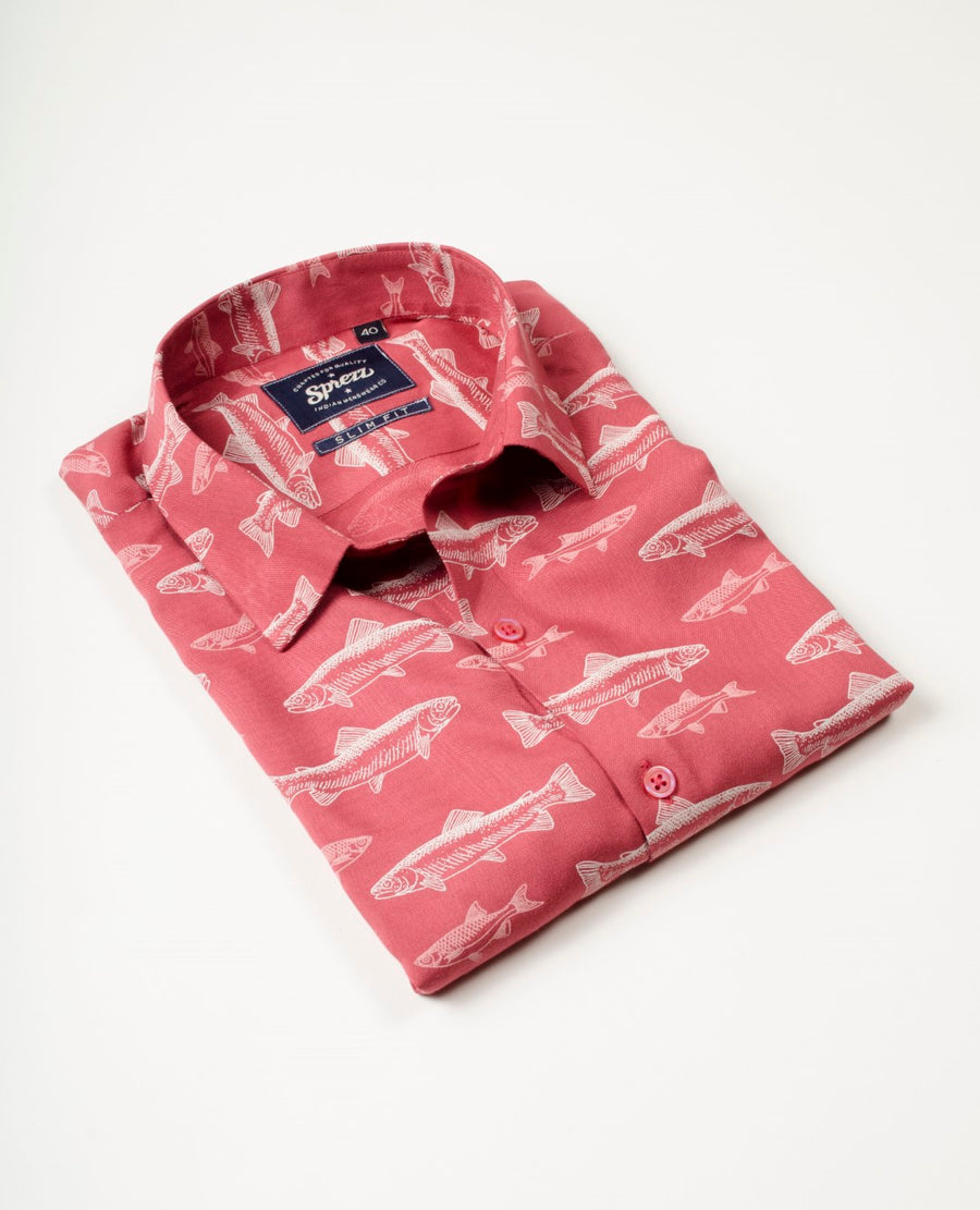 Salmon Print Half Sleeves Viscose Shirt