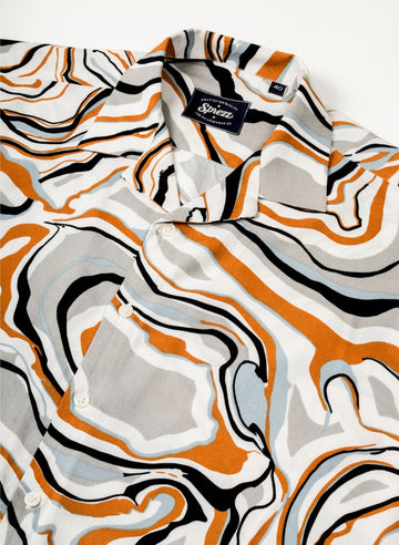Retro Ripple Print Oversized Viscose Shirt