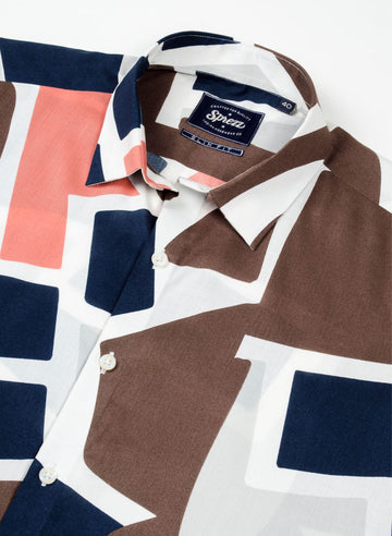 Abstract Collage Print Cotton Shirt