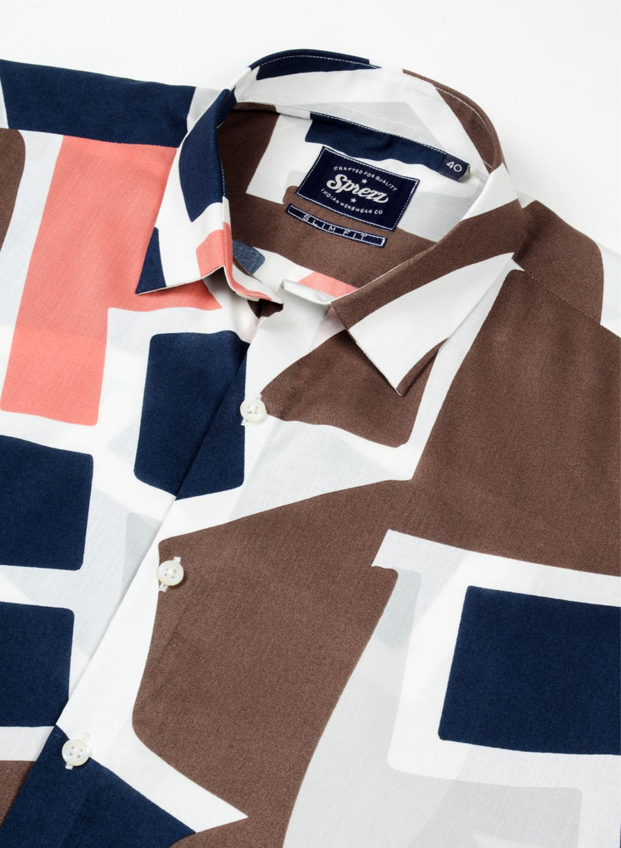 Abstract Collage Print Cotton Shirt