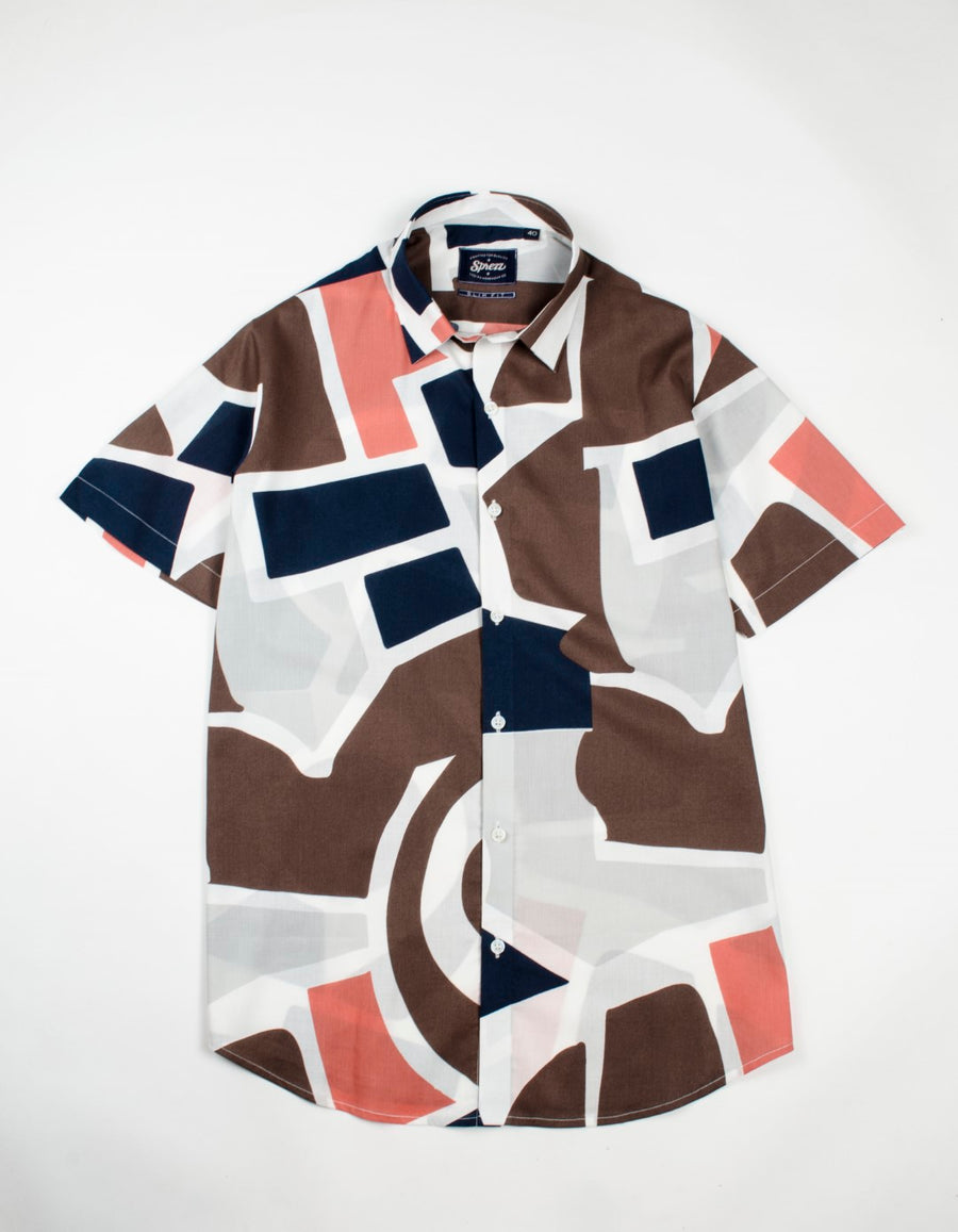 Abstract Collage Print Cotton Shirt