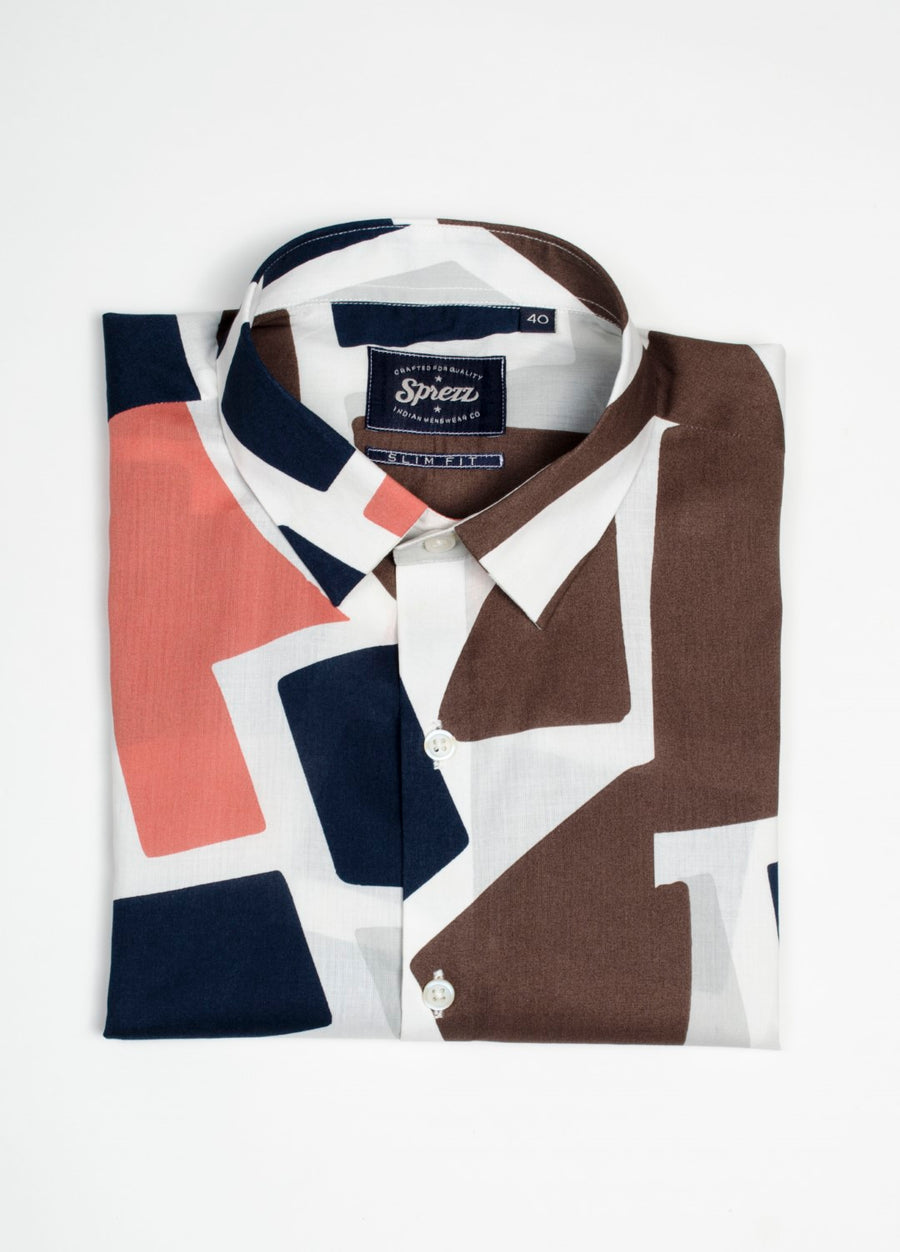 Abstract Collage Print Cotton Shirt