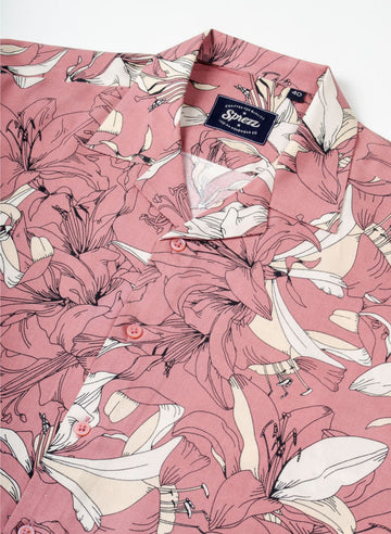 Pastel Pink Floral Print Oversized Viscose Shirt