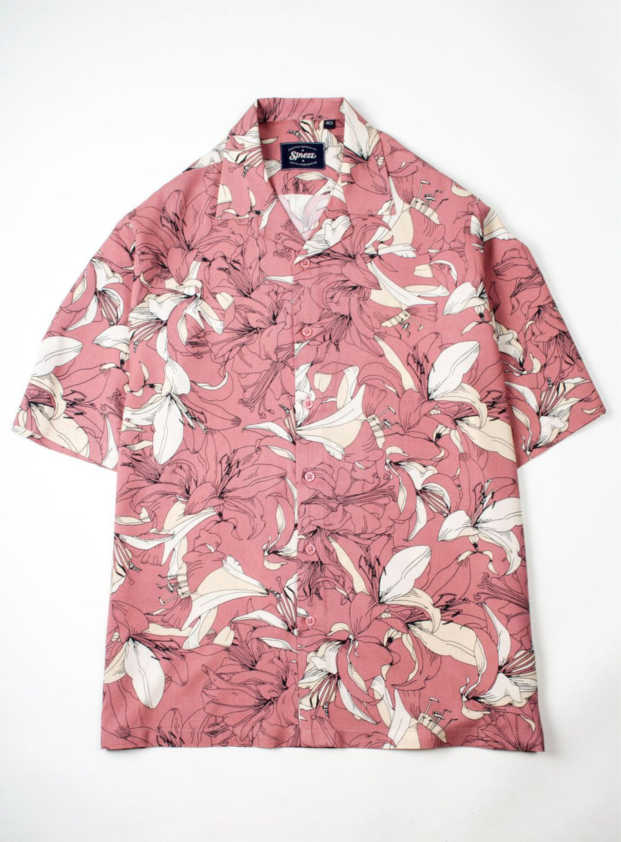 Pastel Pink Floral Print Oversized Viscose Shirt