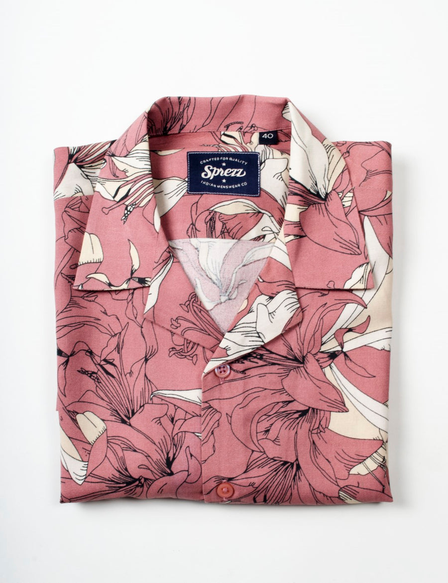 Pastel Pink Floral Print Oversized Viscose Shirt