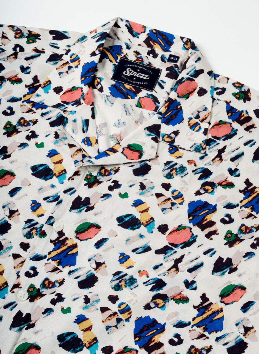 Retro Marble Print Oversized Viscose Shirt