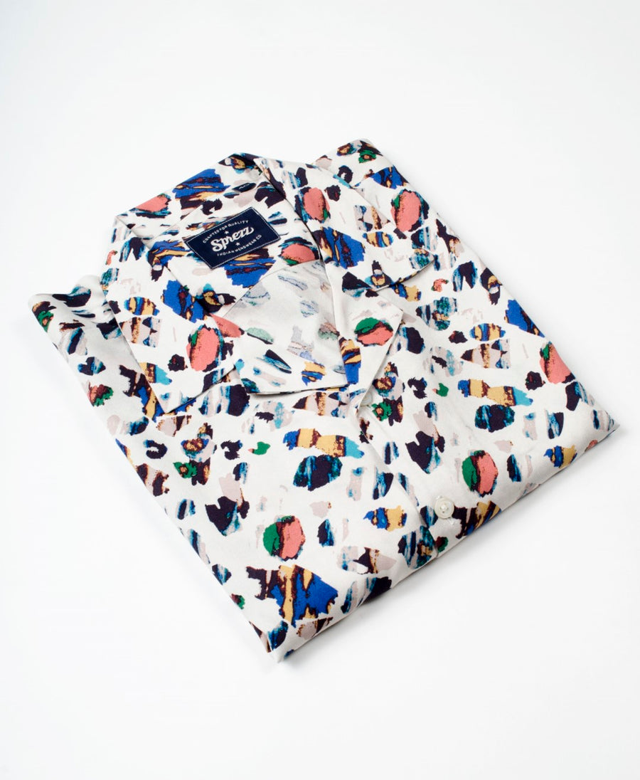 Retro Marble Print Oversized Viscose Shirt