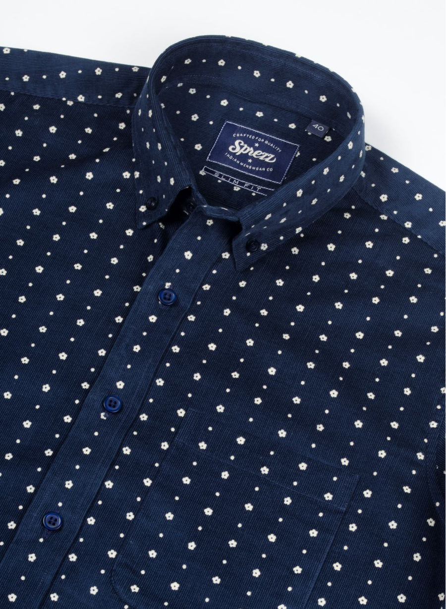 Corduroy Daisy Print Button Down Shirt