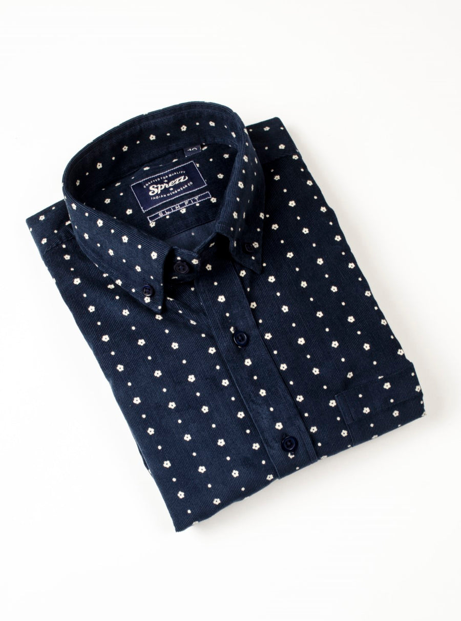 Corduroy Daisy Print Button Down Shirt
