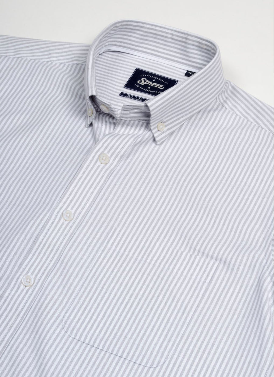 Grey Stripe Oxford Button Down Slim Fit Shirt