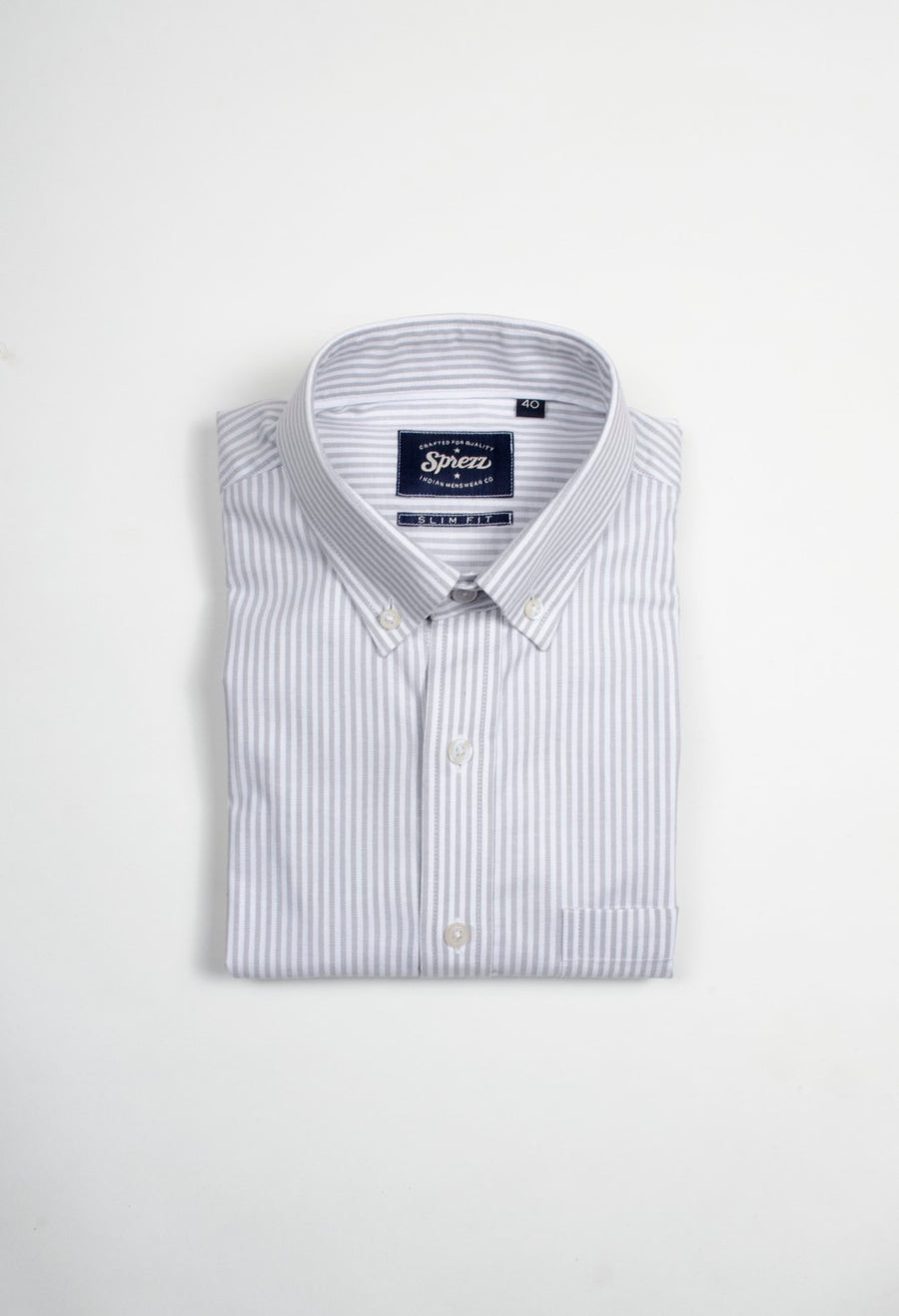 Grey Stripe Oxford Button Down Slim Fit Shirt