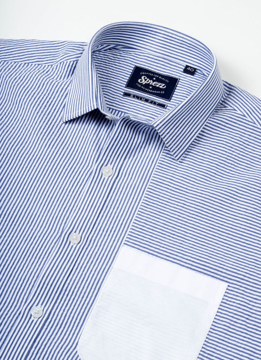 Color Block Seer Sucker Slim Fit Shirt