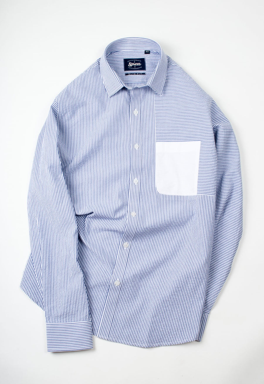 Color Block Seer Sucker Slim Fit Shirt