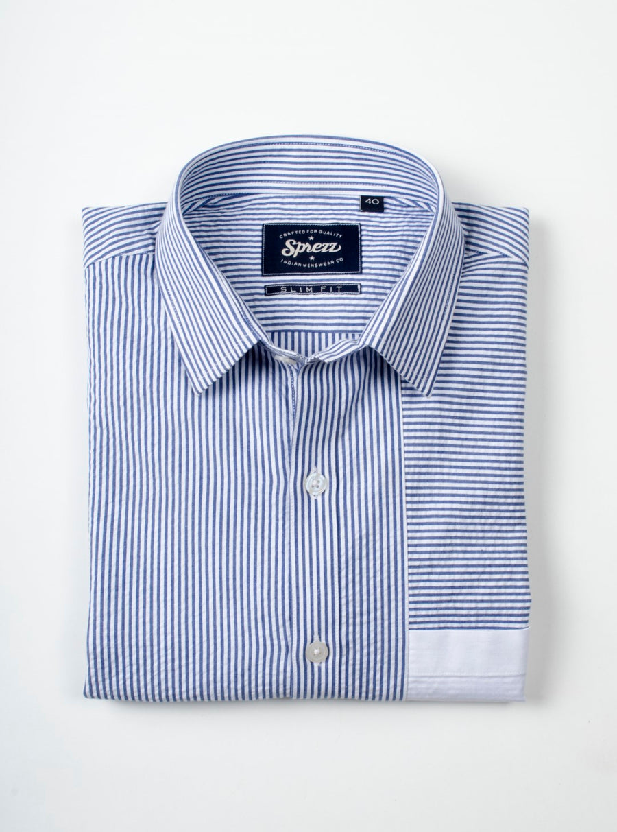 Color Block Seer Sucker Slim Fit Shirt