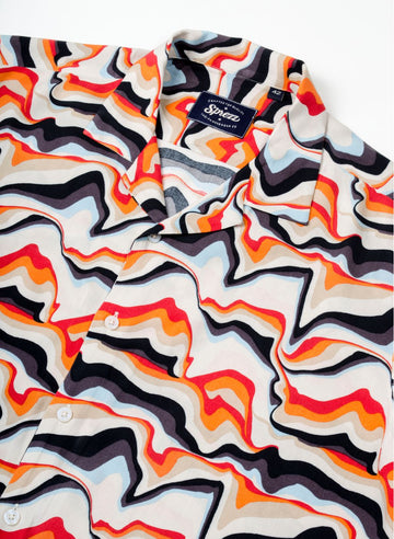 Retro Wave Print Oversized Viscose Shirt