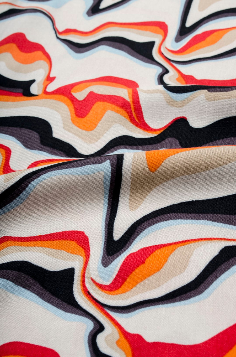 Retro Wave Print Oversized Viscose Shirt