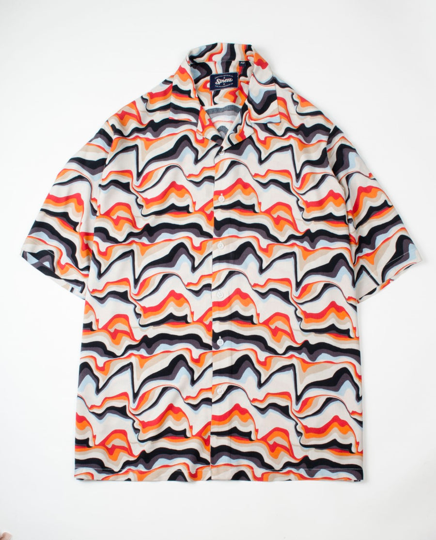 Retro Wave Print Oversized Viscose Shirt